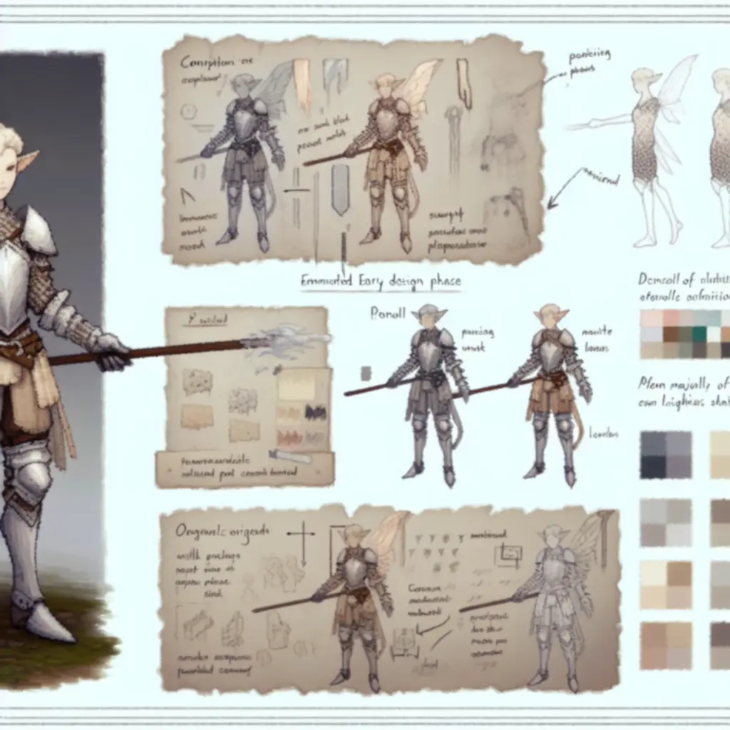 Koncept art: szkic Wieldera z notatkami