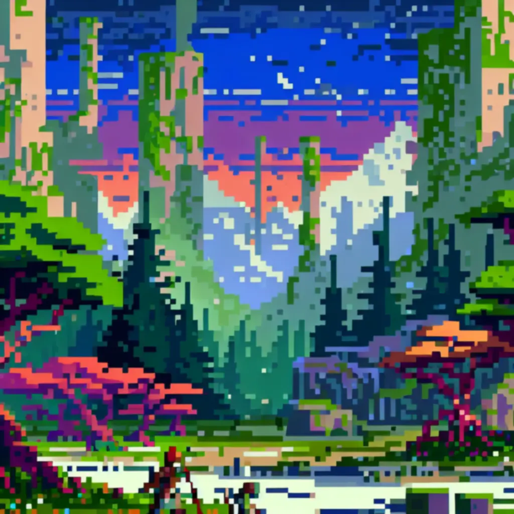Kolaż scen 2.5D pixel art ze świata Aerbor